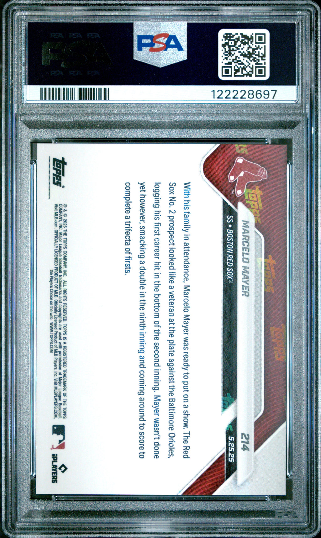 Graded 2025 Topps Now Marcelo Mayer #214 Orange Foil /25 Rookie RC Baseball Card PSA 9 Mint