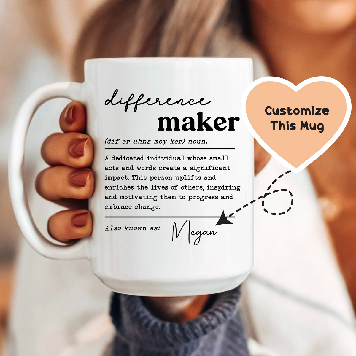 Personalized Mentor Appreciation Ceramic Mug – \"Difference Maker\" Custom Definition Cup