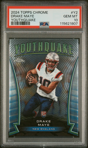 Graded 2024 Topps Chrome Drake Maye #Y2 Youthquake Rookie RC Football Card PSA 10 Gem Mint