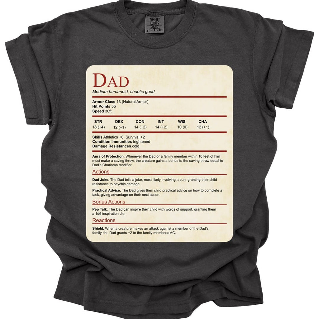 D&D Dad Shirt With Stat Block - Comfort Colors