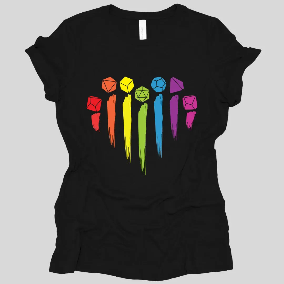 D&D Pride Women's T-shirt with Dice Rainbow
