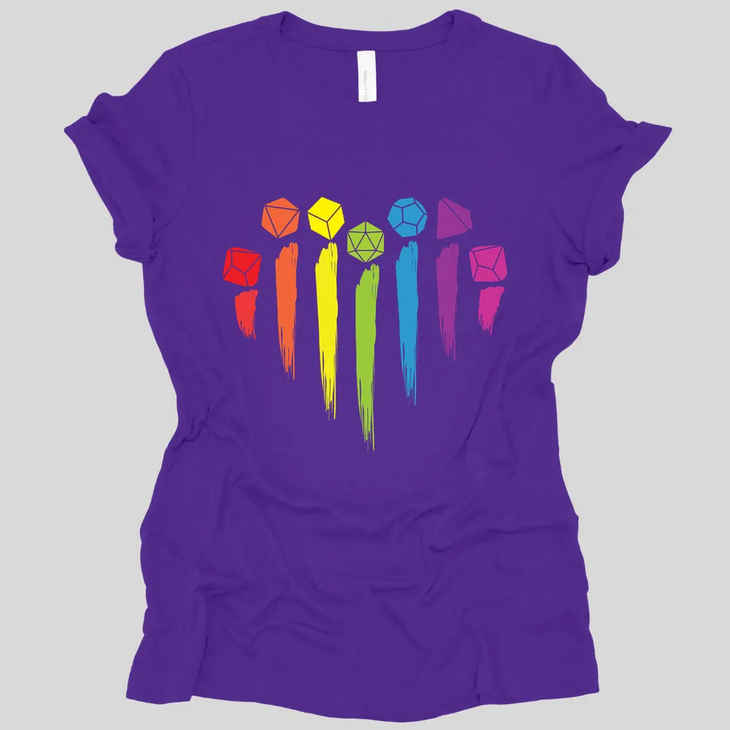 D&D Pride Women's T-shirt with Dice Rainbow