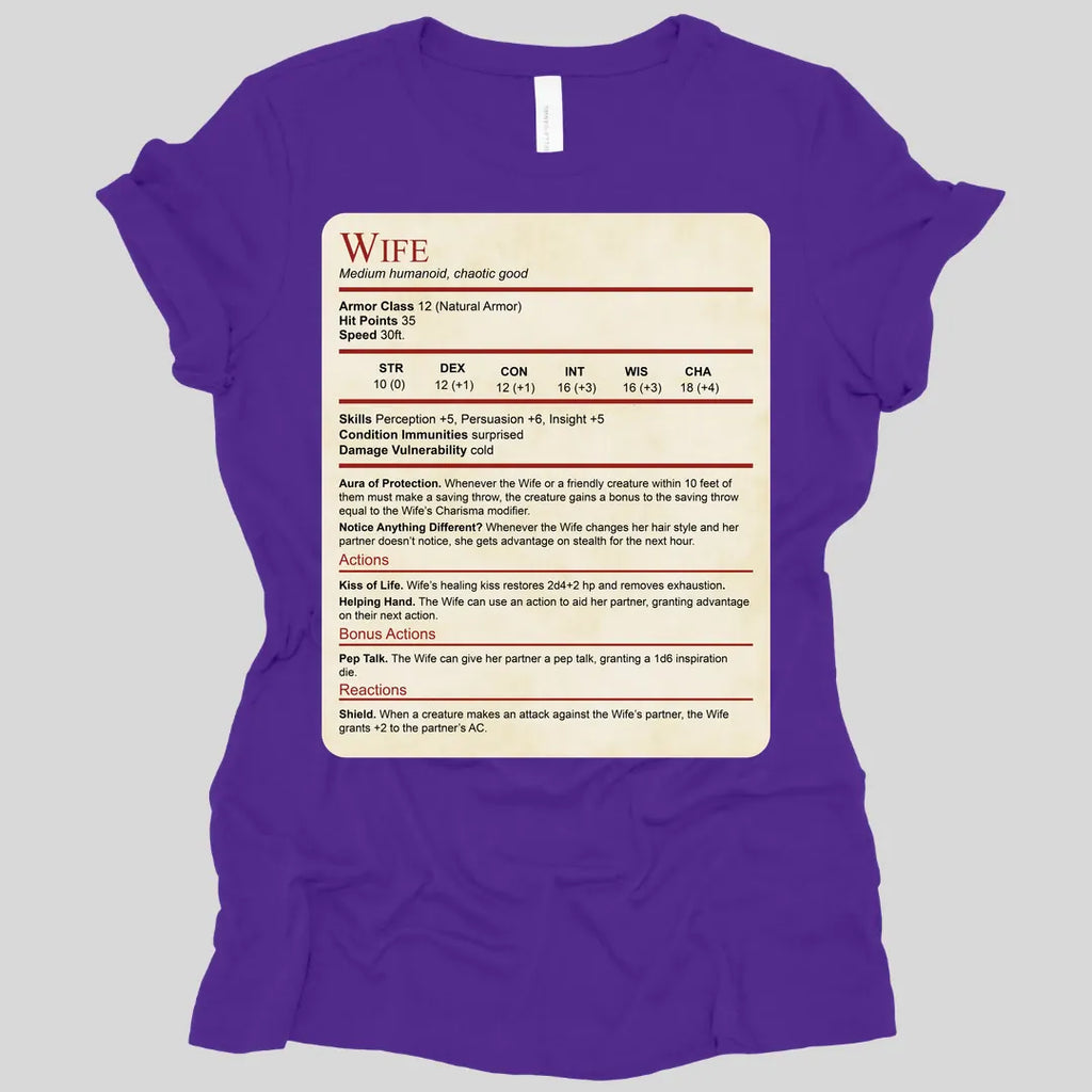 DnD Wife Stat Block Women's T-Shirt