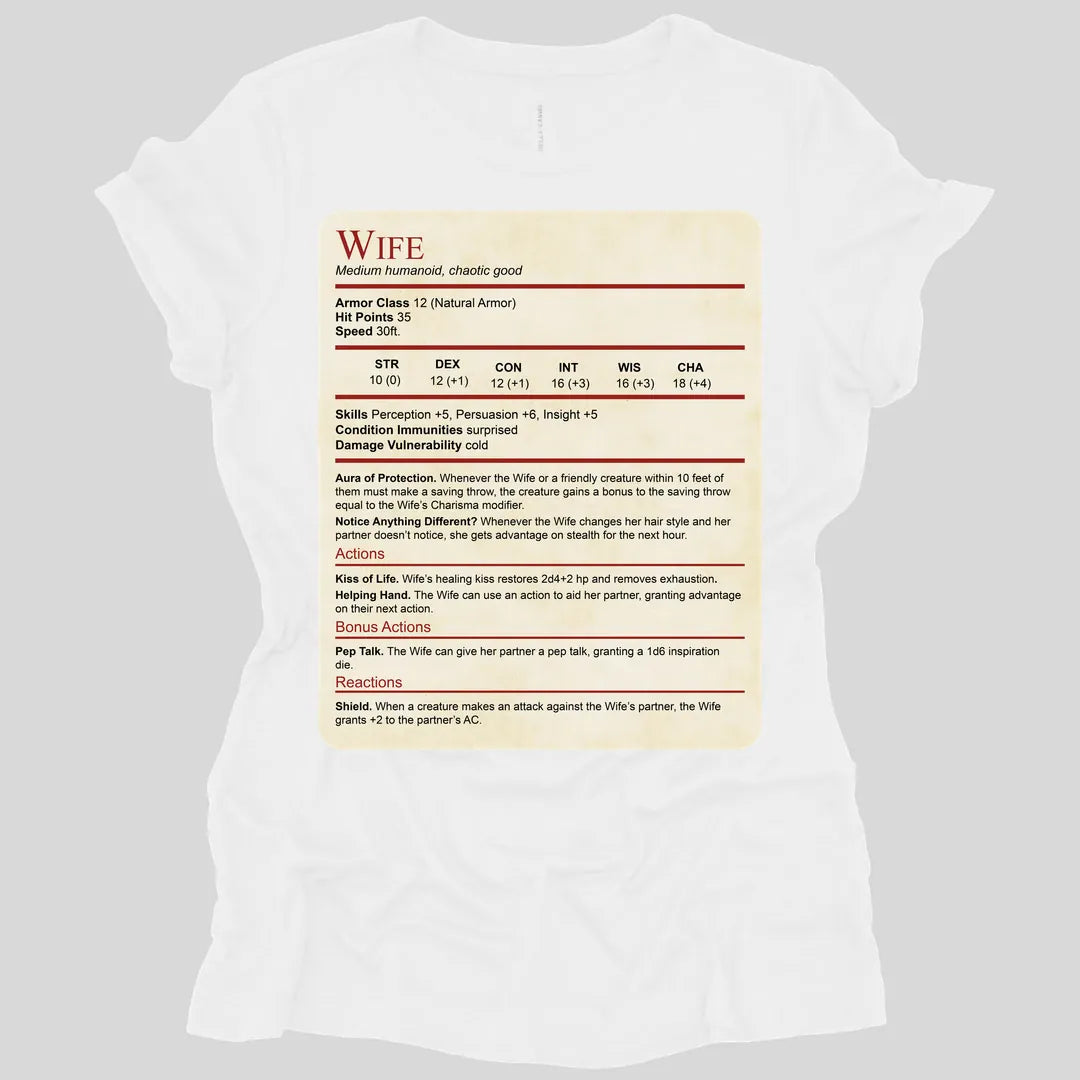 DnD Wife Stat Block Women's T-Shirt