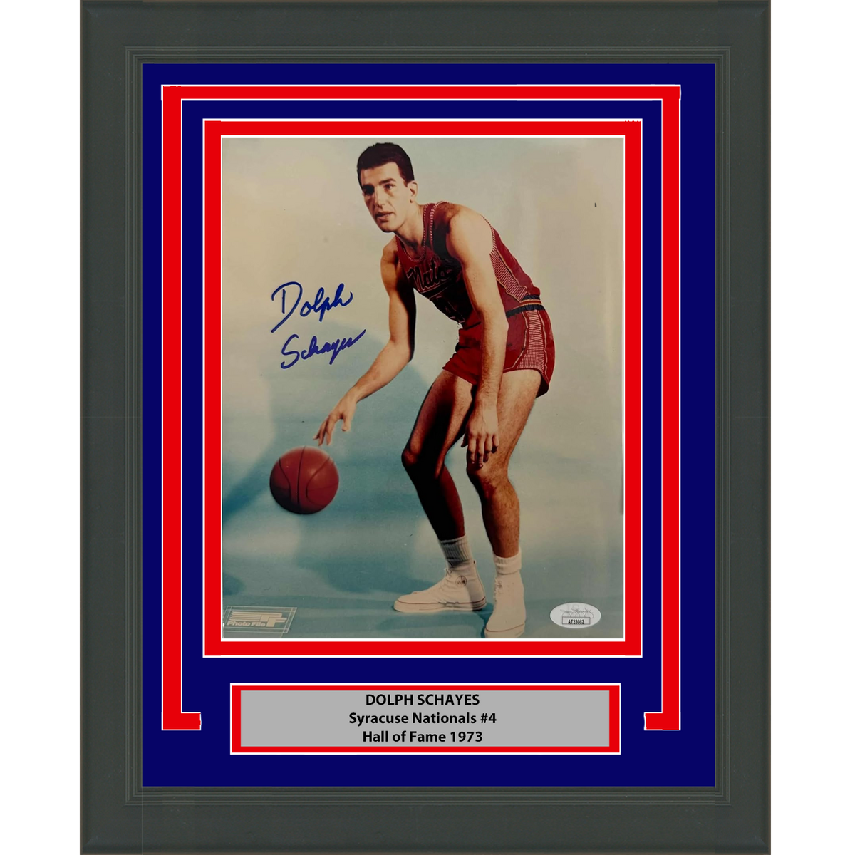 Framed Autographed/Signed Dolph Schayes Syracuse Nationals 8x10 Basketball Photo JSA COA