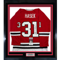 Framed Autographed/Signed Dominik Hasek 35x39 Chicago Red Hockey Jersey JSA COA