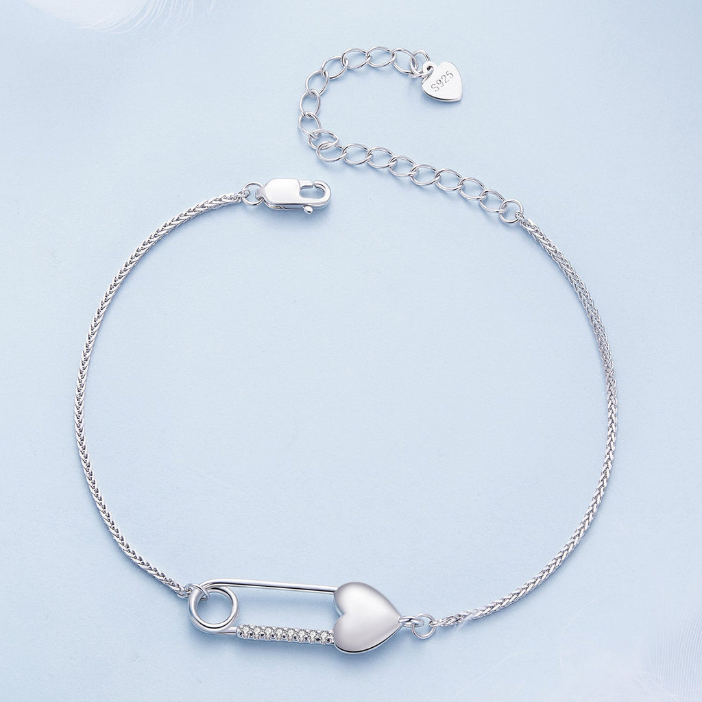 925 Sterling Silver Bracelet with CZ Pendant - 160mm Length and 8x26mm Pendant Size for Women