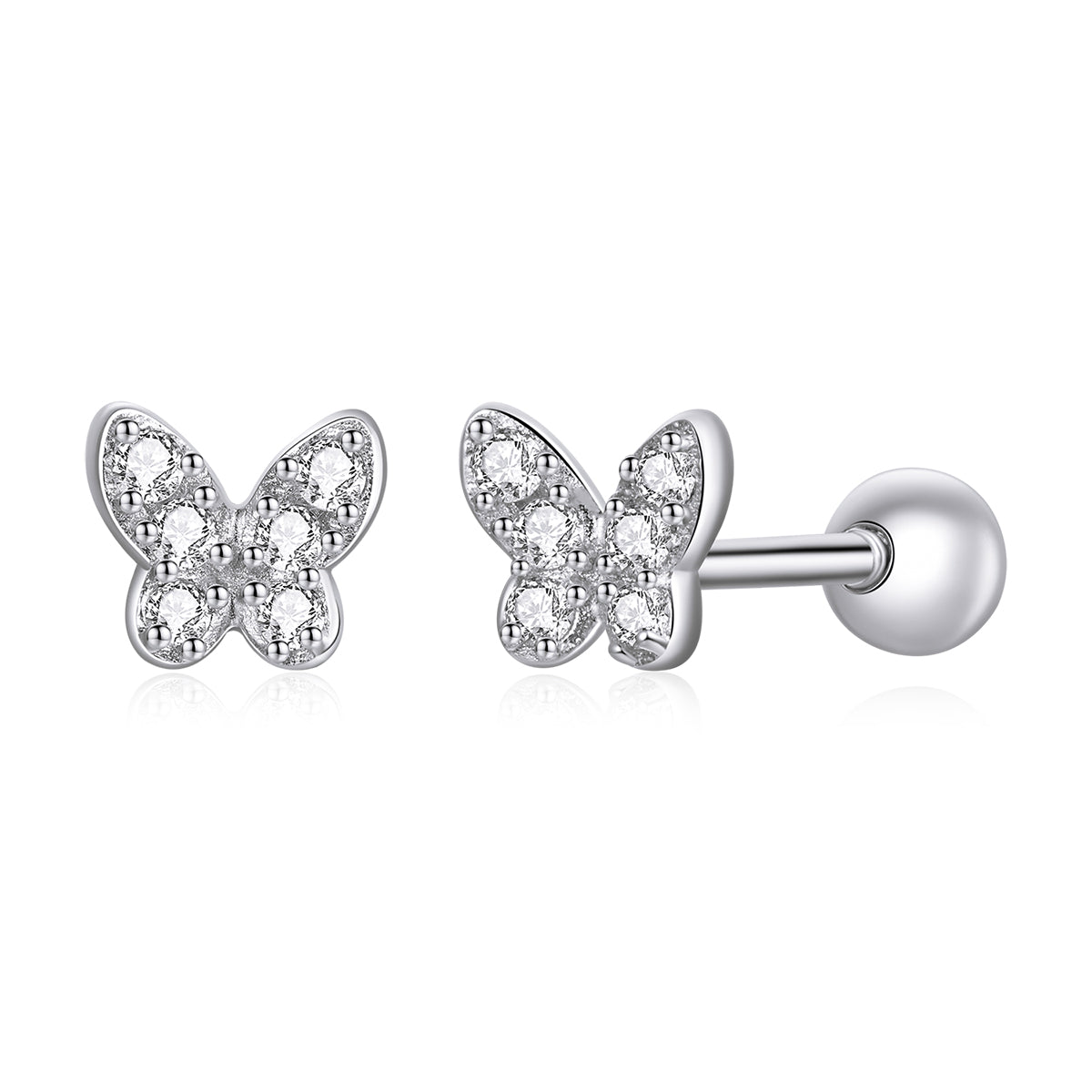 925 Sterling Silver Earrings with CZ in Pavé Setting - 0.4*0.5cm - Women