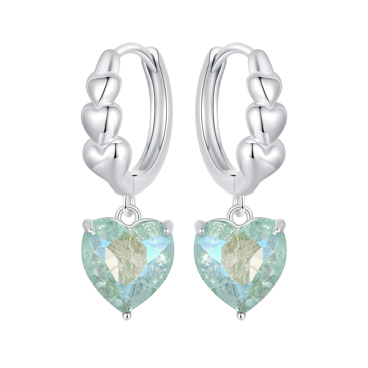 925 Sterling Silver Earrings with Transparent Glass, Plated White Gold, Size 23x8.5mm for Women