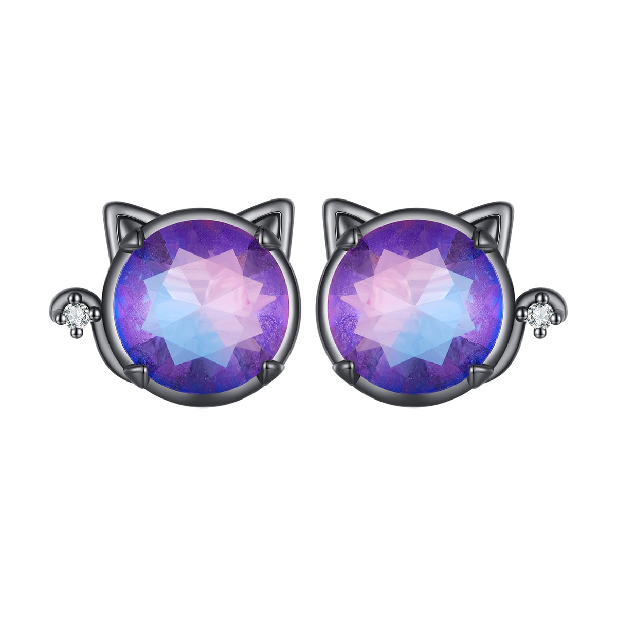 925 Sterling Silver Earrings with Pavé CZ and Transparent Glass in Black Gold, 1.0*1.2cm, for Women