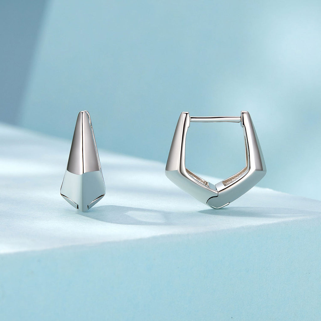 925 Sterling Silver White Gold Plated Earrings 14x6.5mm for Women