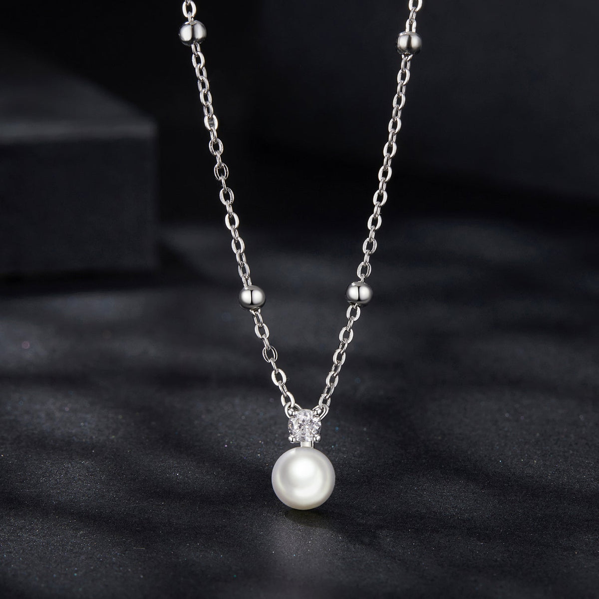 925 Sterling Silver Moissanite and Freshwater Pearl Necklace 40+5cm for Women