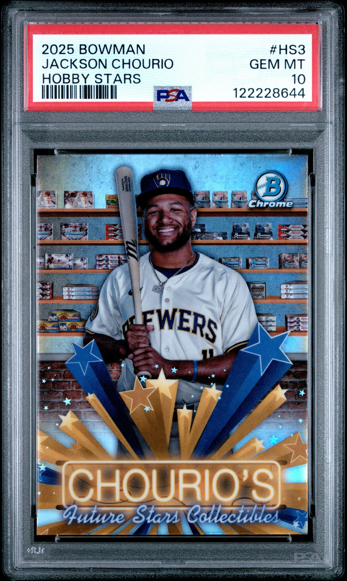 Graded 2025 Topps Bowman Jackson Chourio #HS3 Hobby Stars Baseball Card PSA 10 Gem Mint