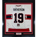 Framed Autographed/Signed Drake Batherson 35x39 Ottawa White Hockey Jersey JSA COA
