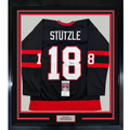 Framed Autographed/Signed Tim Stutzle 35x39 Ottawa Black Hockey Jersey JSA COA