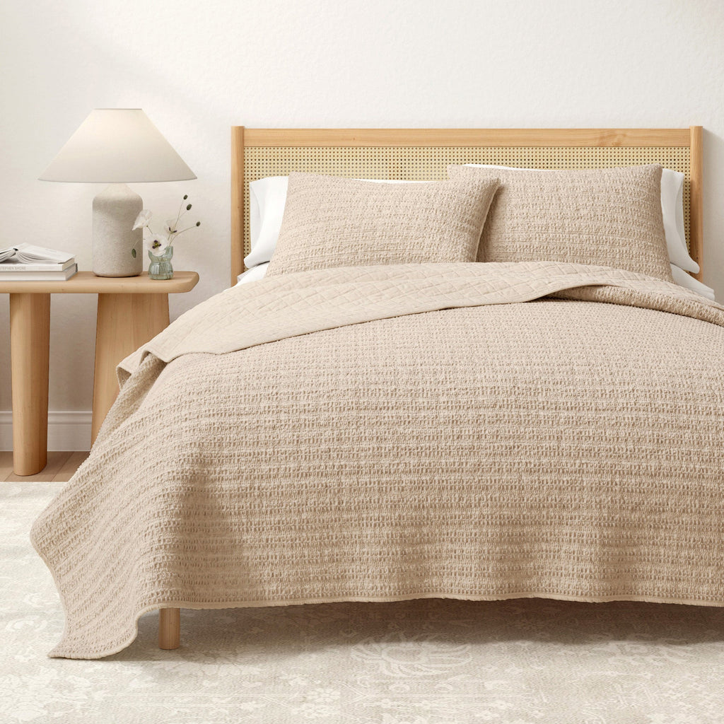 100% Cotton Honeycomb Waffle Garment Washed Quilt Set - Genevieve Collection