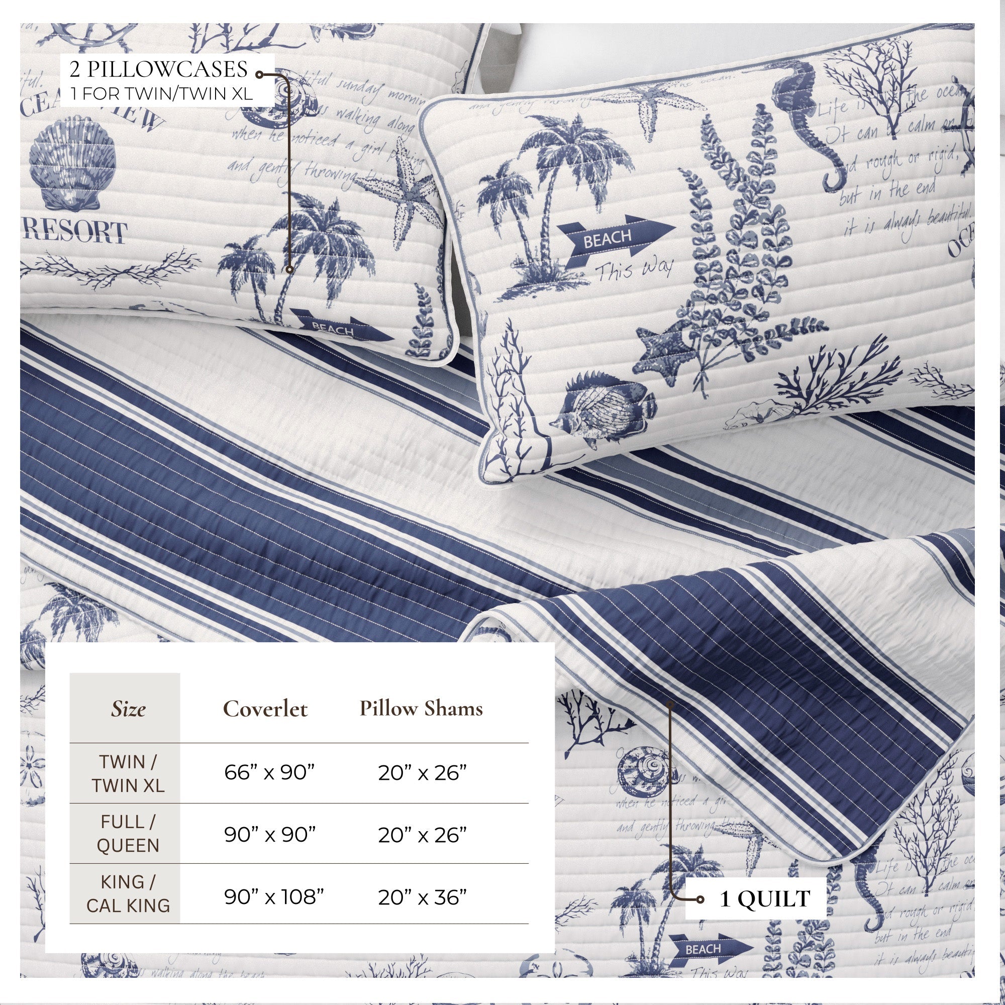Coastal Printed Cotton Quilt Set - Calypso Collection