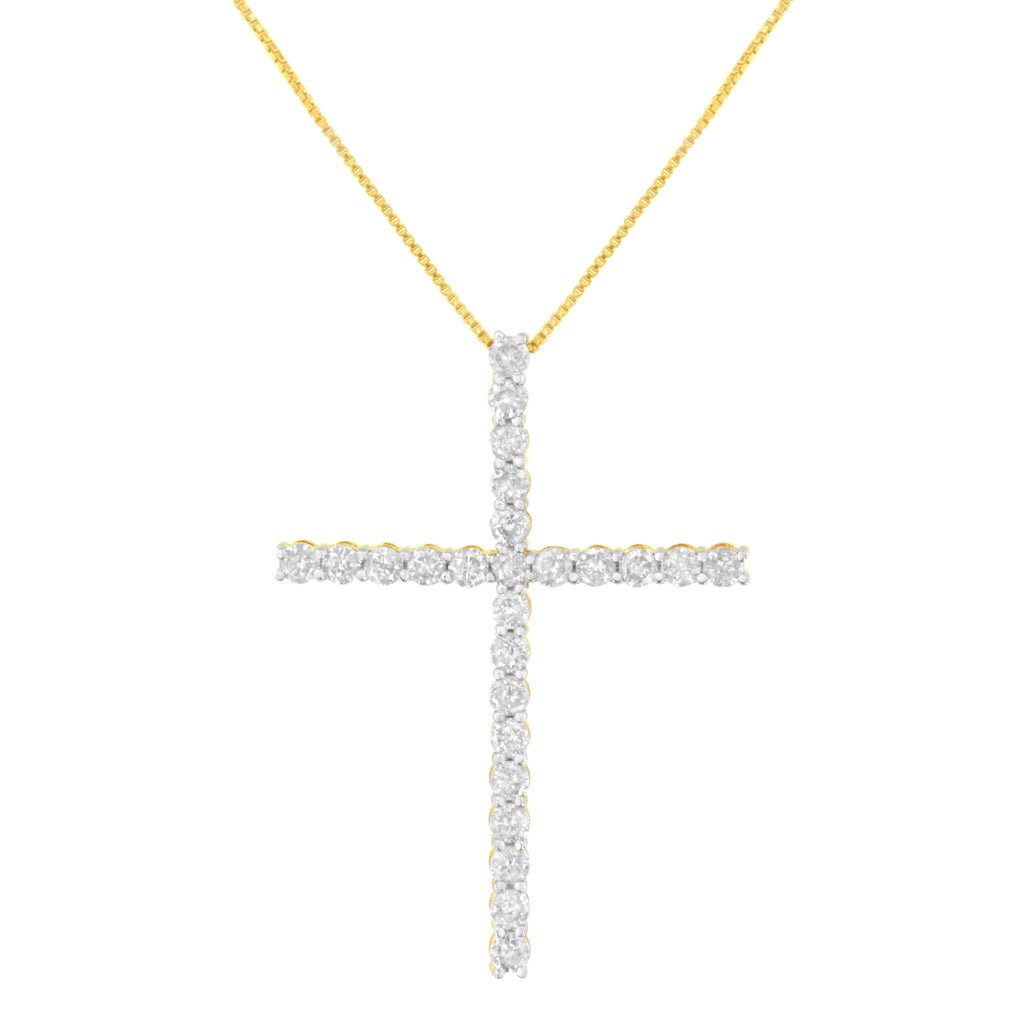 .925 Sterling Silver 3.0 Cttw Round Shape Diamond 1-1/2" Cross Pendant with Box Chain Necklace (I-J Color, I2-I3 Clarity) - 18"