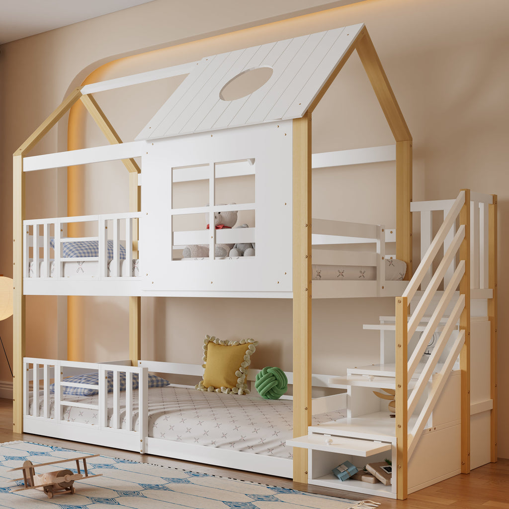 Storybook House Bunk Bed with Storage Stairs