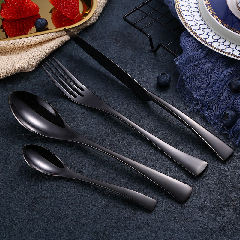 4PCS Set Black Stainless Steel Cutlery Korean Dinnerware Set Gifts Mirror Polishing Silverware Sets Scoop Knife and Fork Sets