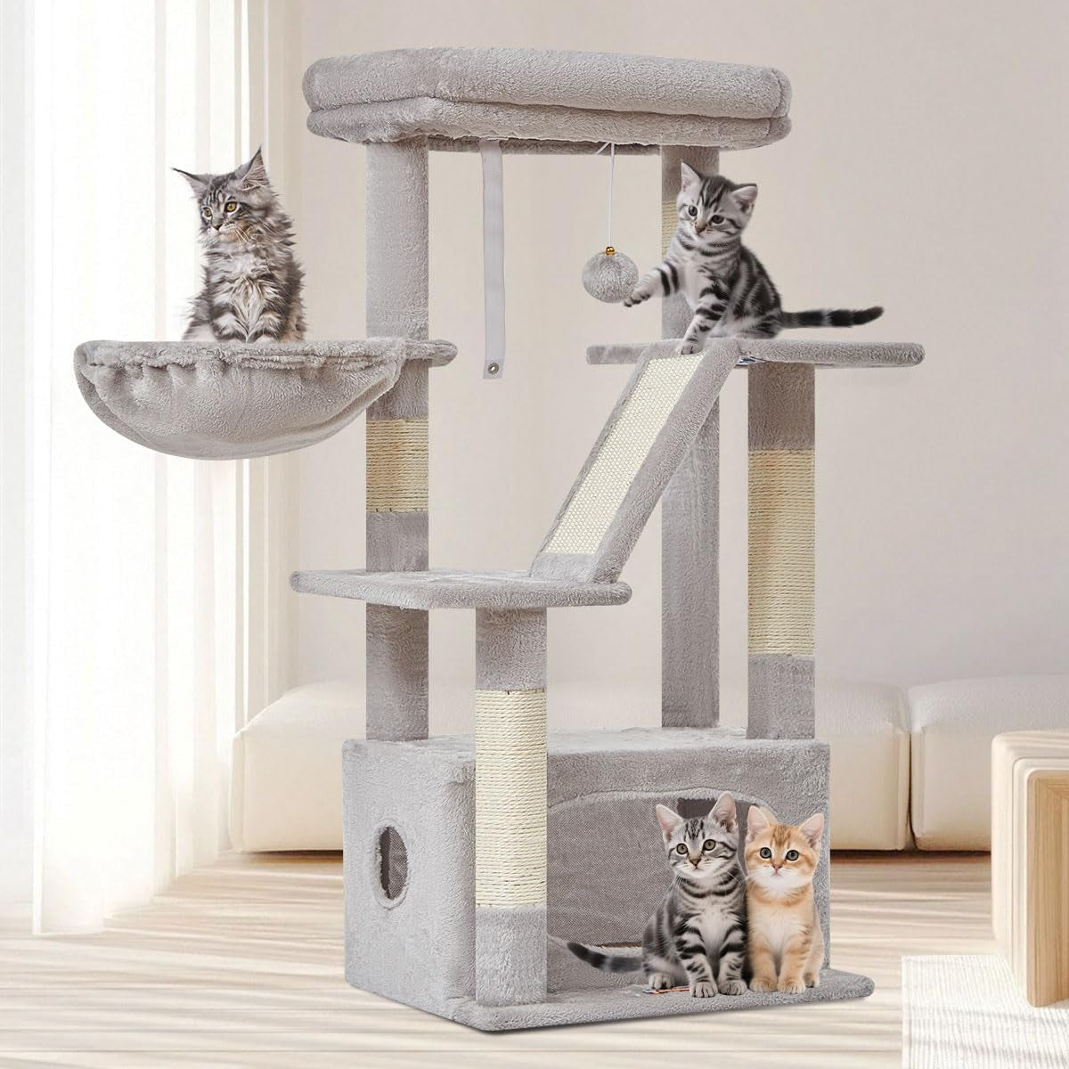 38-Inch Cat Tree for Indoor Cats with Condo, Hammock & Perch