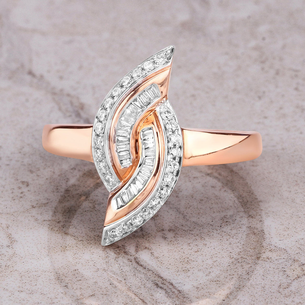 0.29 Carat Genuine White Diamond 14K Rose Gold Ring (E-F Color, SI1-SI2 Clarity)