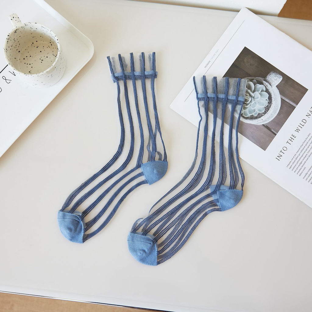 Thin Mid-calf Solid-color Lace-up Socks For Women
