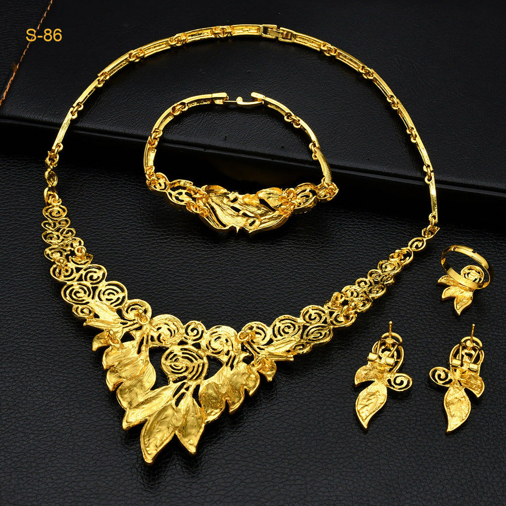 Women's Saudi Bridal Necklace Bracelet Earrings Four-piece Ring Set
