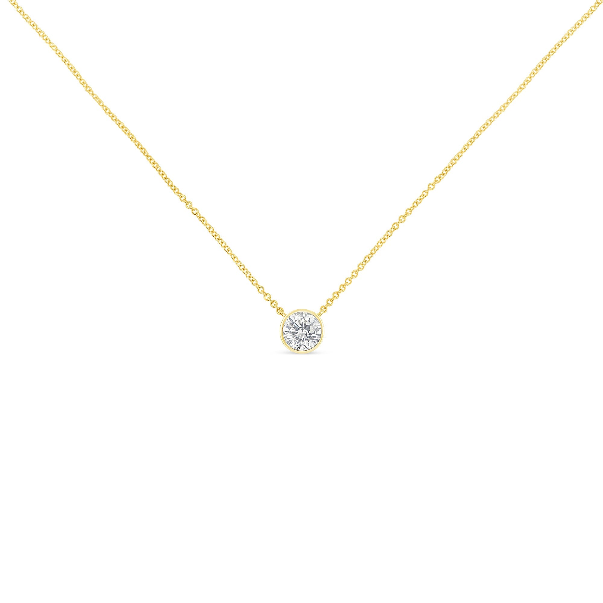 10K Yellow Gold 1/3 Carat Round Brilliant-Cut Diamond Modern Bezel-Set Solitaire 16"-18" Pendant Necklace (H-I Color, SI2-I1 Clarity)