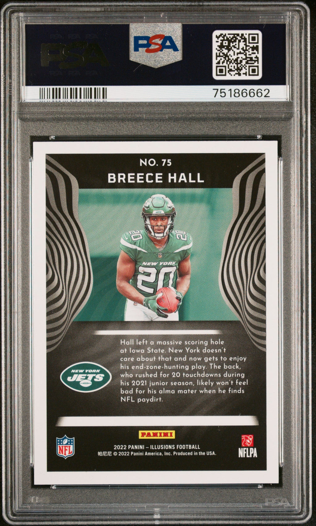 Graded 2022 Panini Illusions Breece Hall #75 T/C Dots Rookie RC Football Card PSA 10 Gem Mint