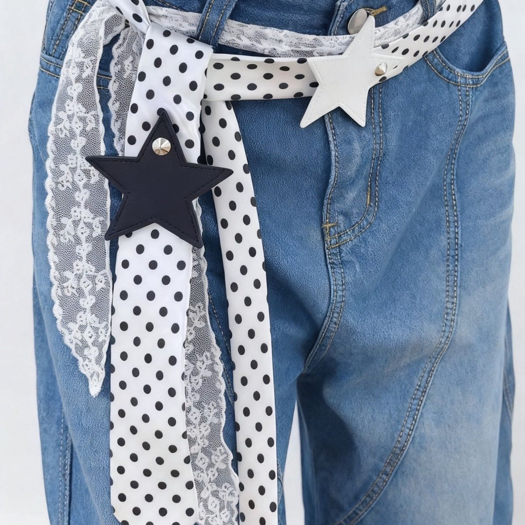 Polka-dot Silk Scarf Beltearly Autumn Styling With Denim Vintage Vibe