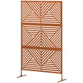 Metal Privacy Fence Screen, Outdoor Decorative Trellis with Stand, 3-Panel