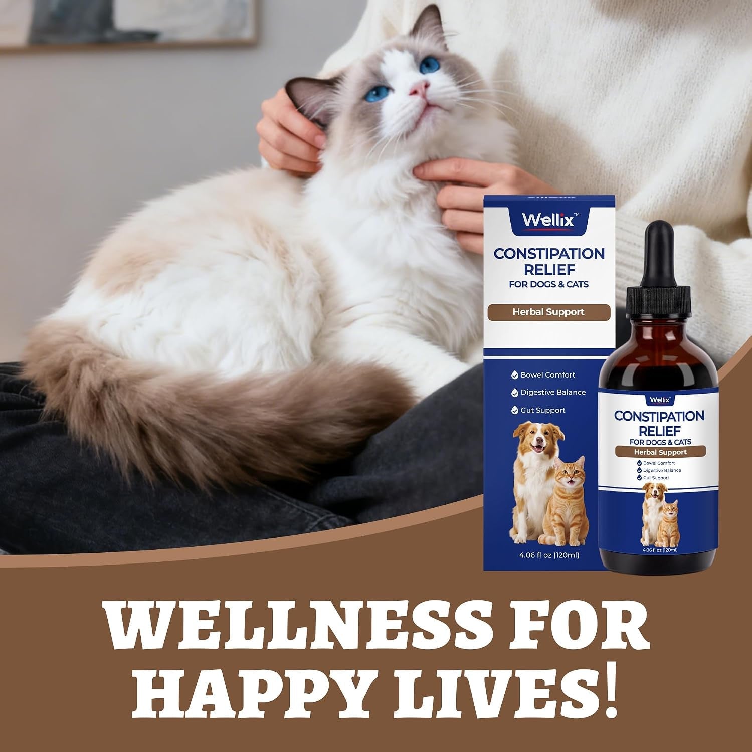 Wellix Cat Dog Constipation Relief Liquid 4 oz Probiotic Chicken Flavor