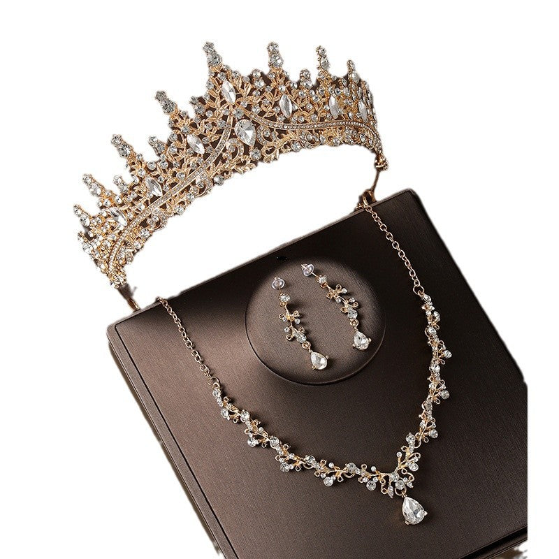 Crown Headdress Necklace Earrings Champagne Gold Vintage
