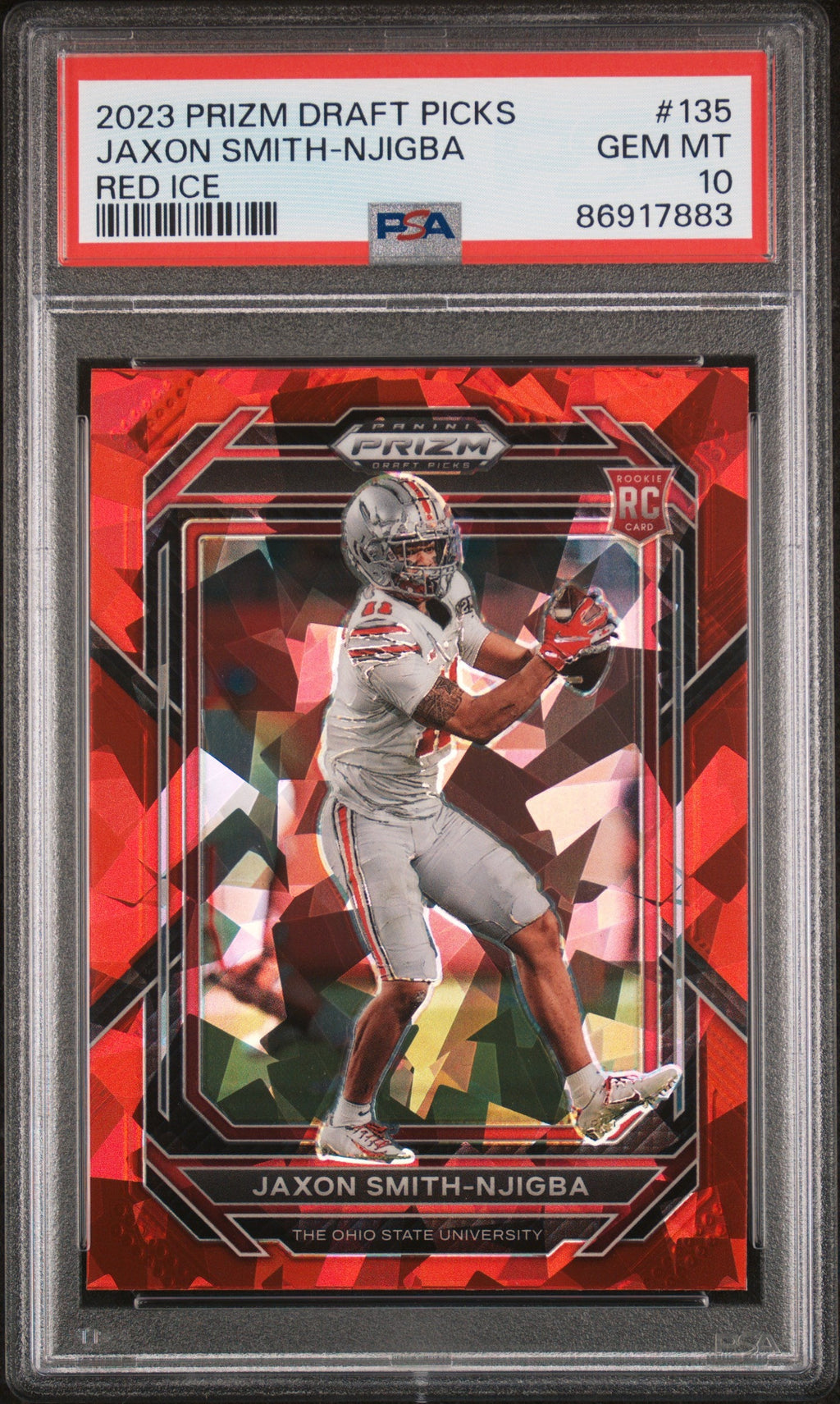 Graded 2023 Panini Prizm Draft Picks Jaxon Smith-Njigba #135 Red Ice Rookie RC Football Card PSA 10 Gem Mint