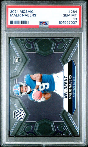 Graded 2024 Panini Mosaic Malik Nabers #284 Rookie RC Football Card PSA 10 Gem Mint