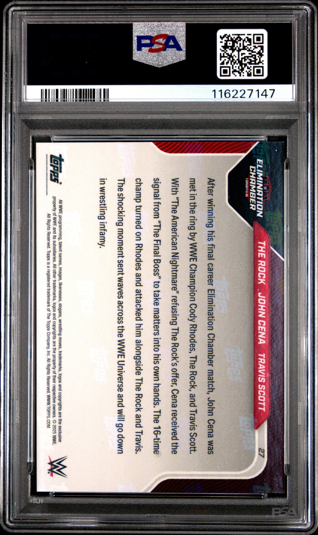 Graded 2025 Topps Now WWE The Rock/Cena/Scott #27 Wrestling Card PSA 10 Gem Mint