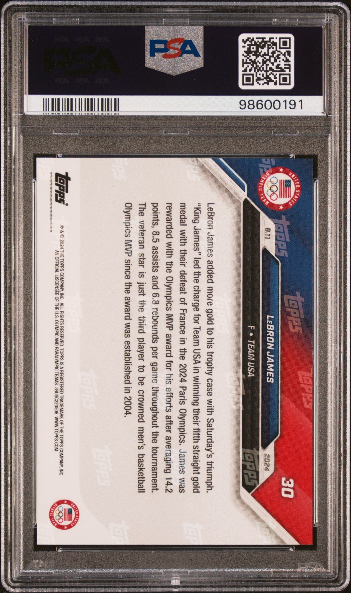 Graded 2024 Topps Now Olympics LeBron James #30 Basketball Card PSA 9 Mint