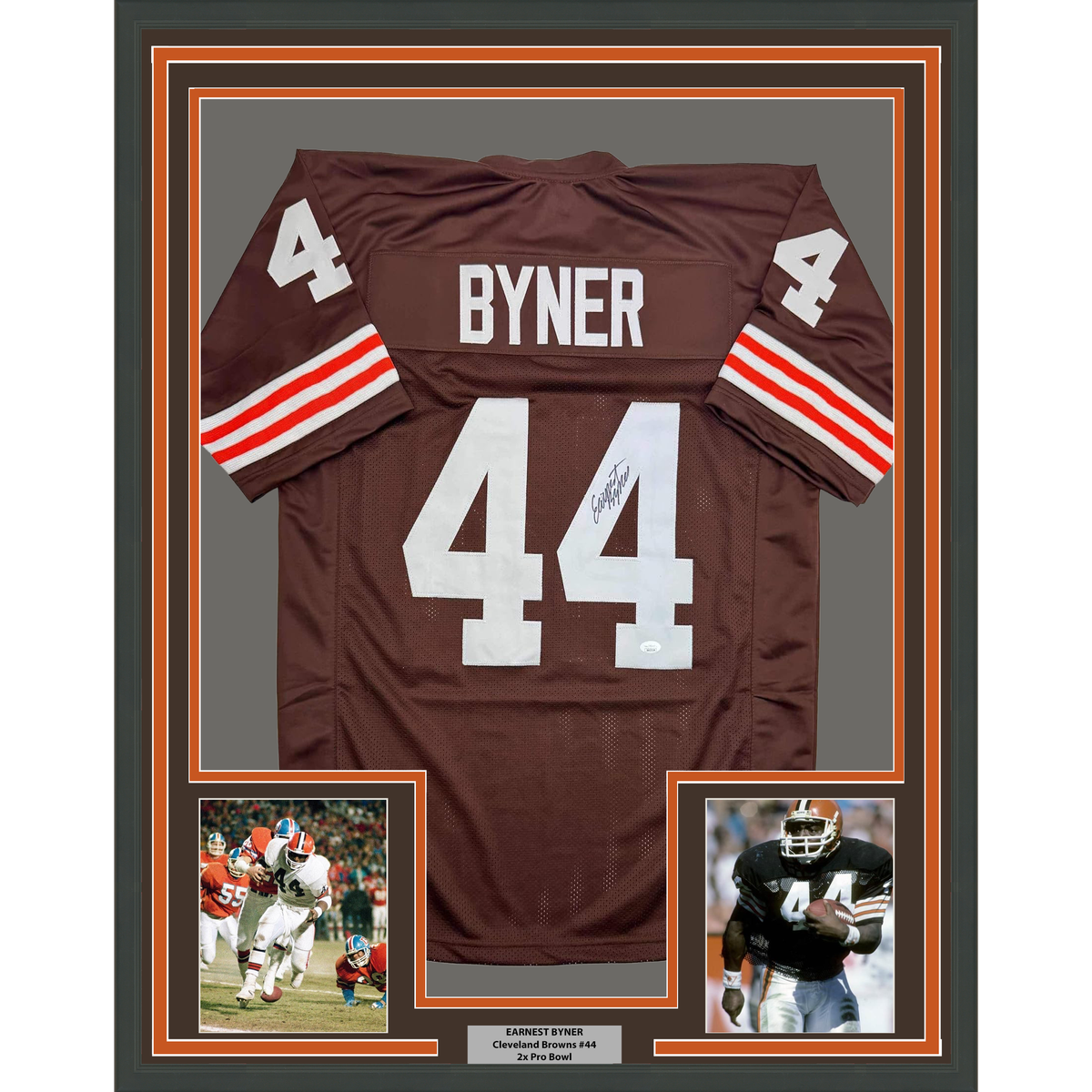 Framed Autographed/Signed Earnest Byner 35x39 Cleveland Brown Football Jersey JSA COA
