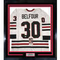 Framed Autographed/Signed Ed Belfour 35x39 Chicago White Hockey Jersey JSA COA