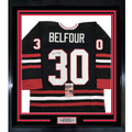Framed Autographed/Signed Ed Belfour 35x39 Chicago Black Hockey Jersey JSA COA