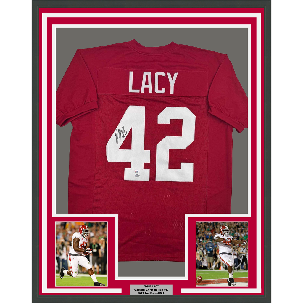 Framed Autographed/Signed Eddie Lacy 35x39 Alabama Red College Football Jersey PSA COA
