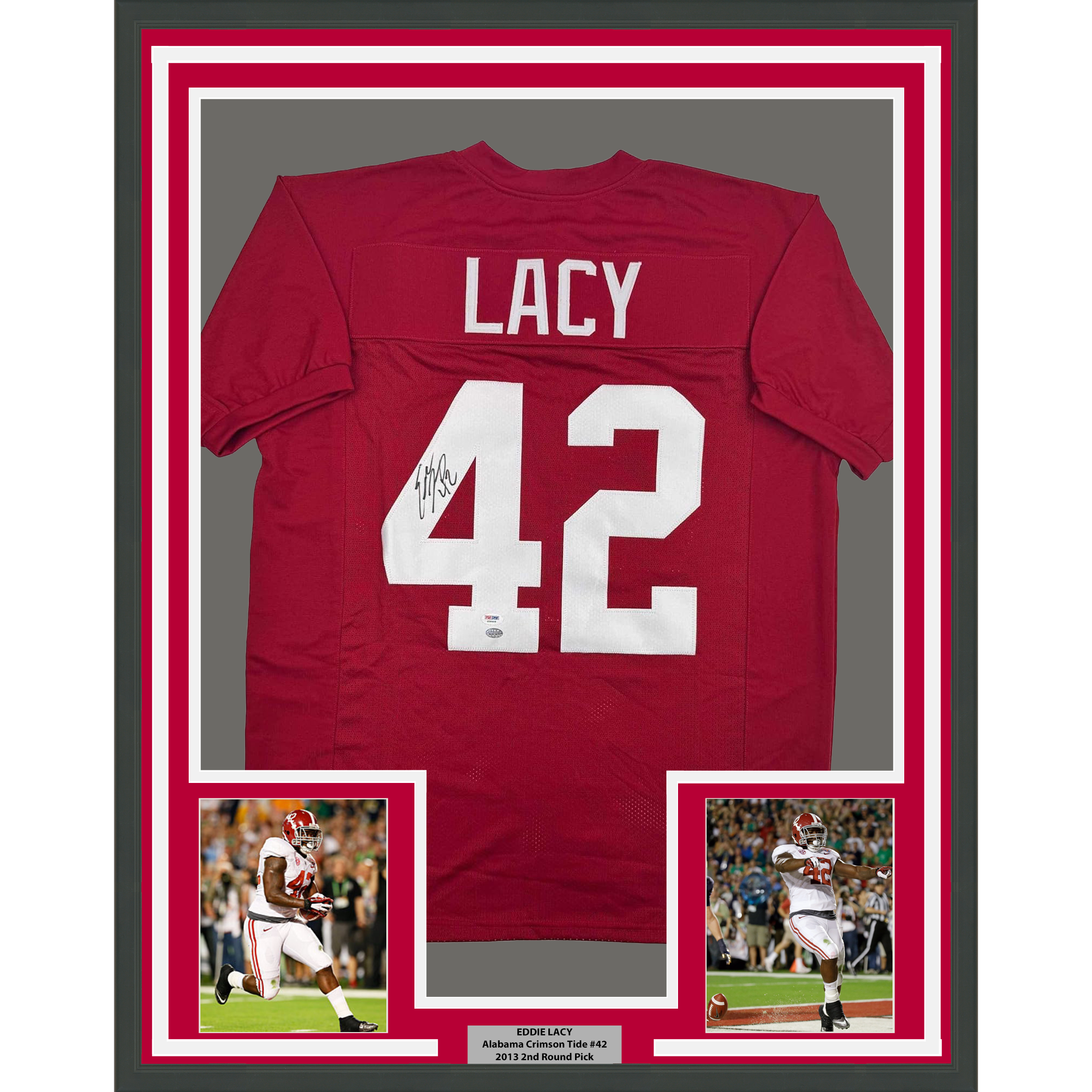 Framed Autographed/Signed Eddie Lacy 35x39 Alabama Red College Football Jersey PSA COA