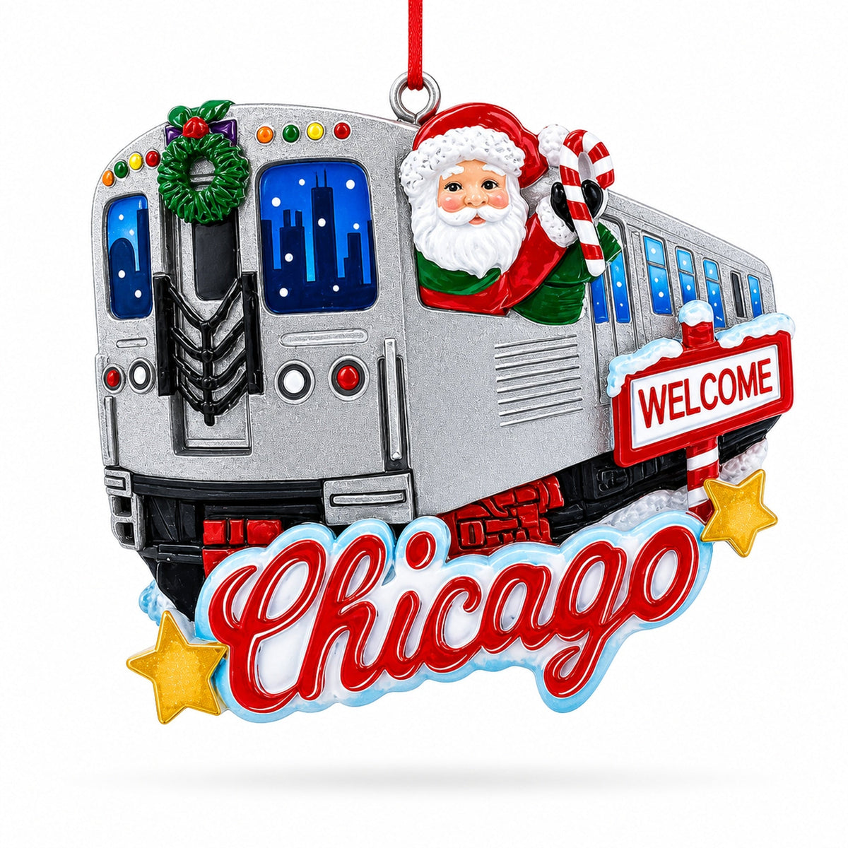 Chicago CTA L Train Santa Resin Christmas Ornament