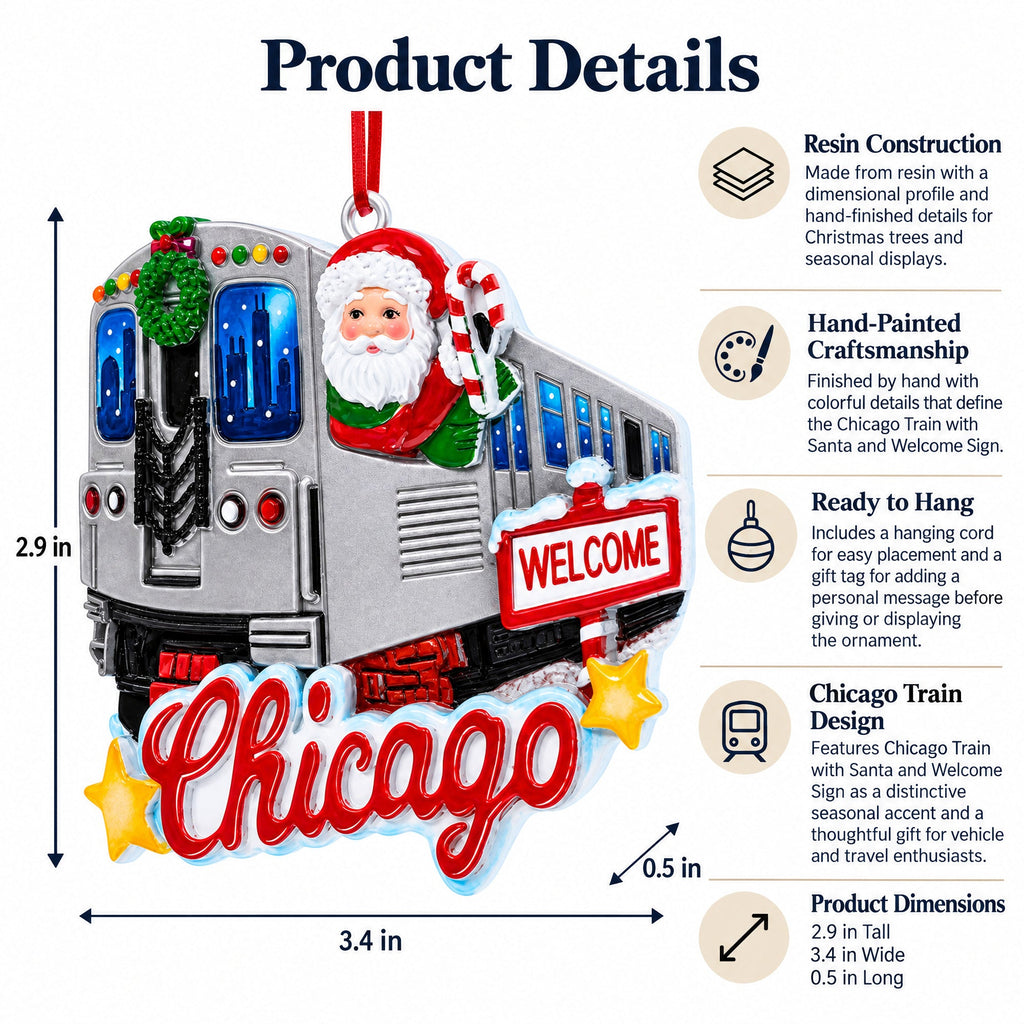Chicago CTA L Train Santa Resin Christmas Ornament