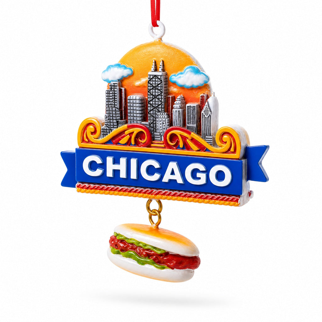 Chicago Skyline Hot Dog Resin Christmas Ornament