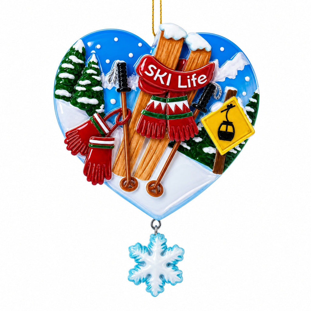 Ski Life Heart Shape Resin Christmas Ornament