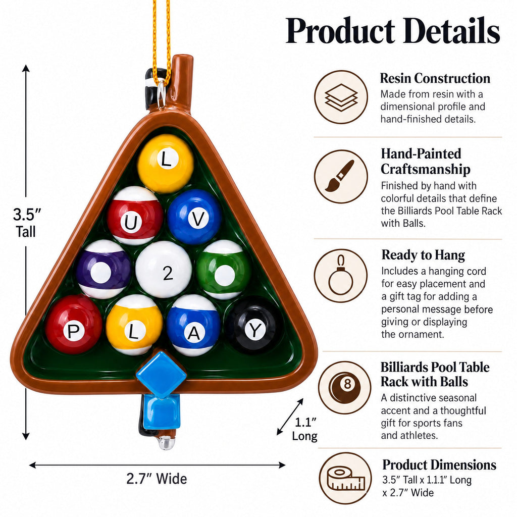 Billiards Pool Table Rack with Balls Resin Christmas Ornament