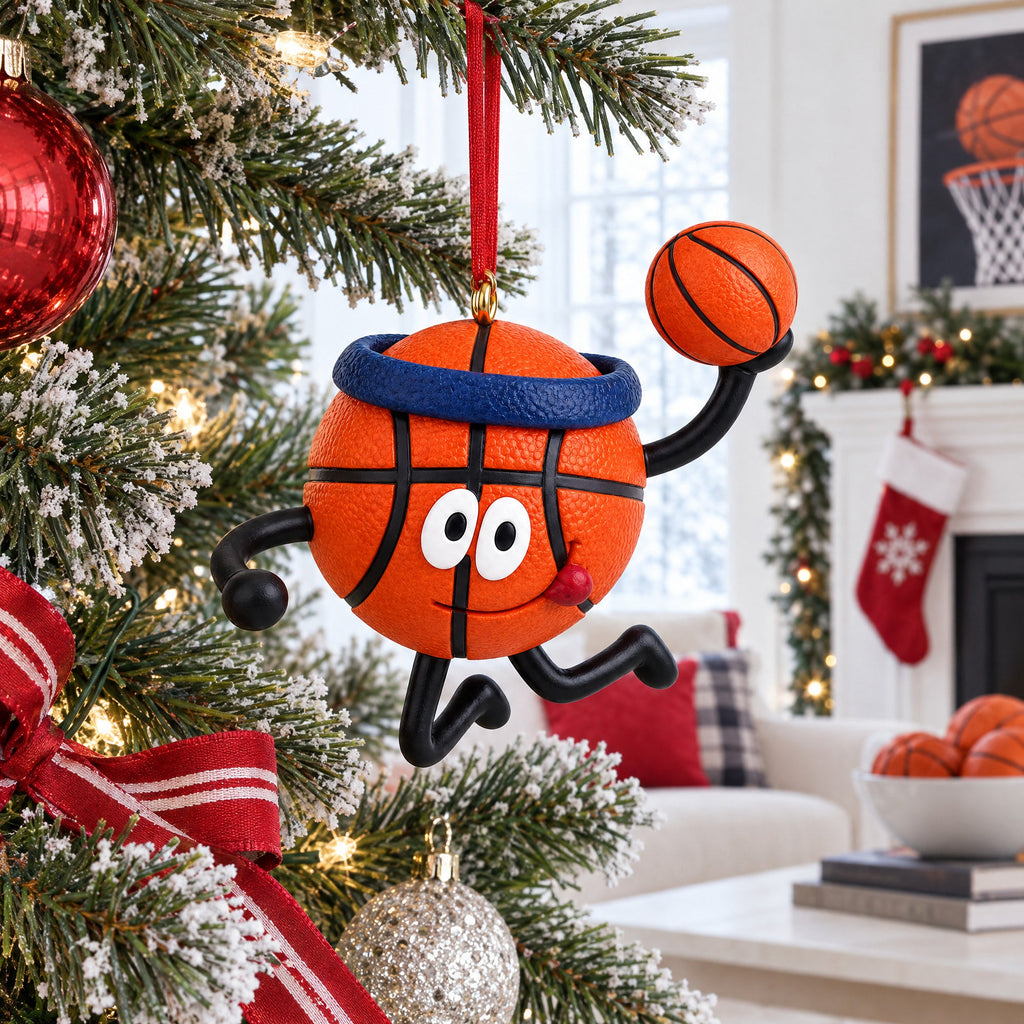Basketball Player Dribbling Hoop Resin Christmas Ornament