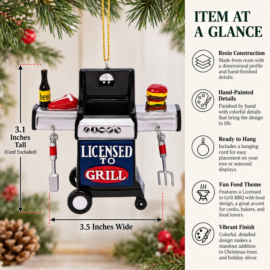 Licensed To Grill BBQ Grill Resin Christmas Ornament